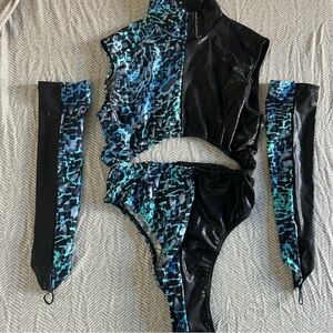 Small Tasteful Girls Black and Blue Bodysuit